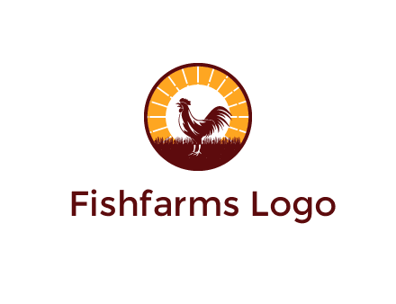 rooster standing in front of the sun logo