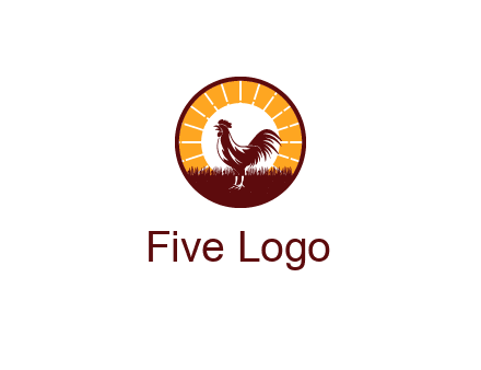 rooster standing in front of the sun logo
