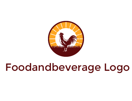 rooster standing in front of the sun logo