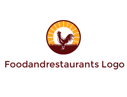 rooster standing in front of the sun logo