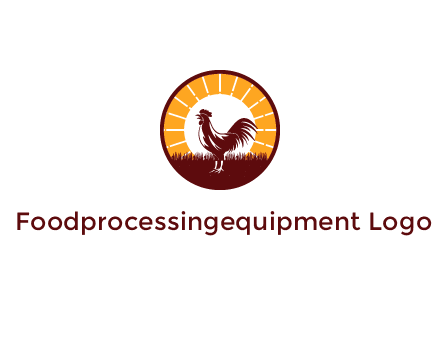 rooster standing in front of the sun logo