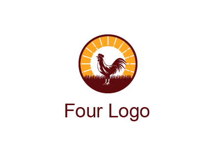 rooster standing in front of the sun logo