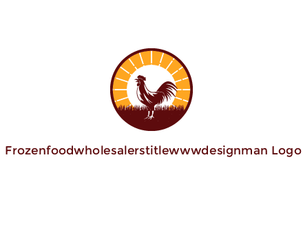 rooster standing in front of the sun logo