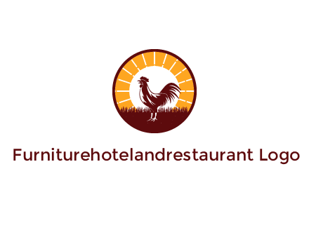 rooster standing in front of the sun logo