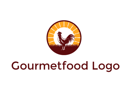 rooster standing in front of the sun logo