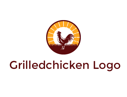 rooster standing in front of the sun logo