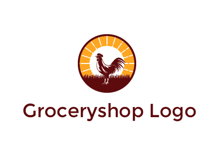 rooster standing in front of the sun logo