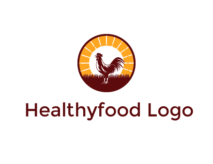 rooster standing in front of the sun logo