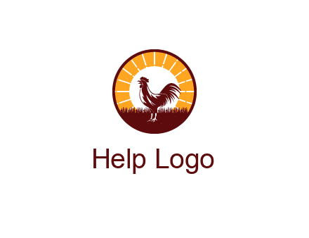 rooster standing in front of the sun logo
