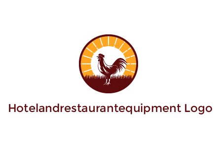 rooster standing in front of the sun logo