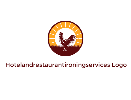 rooster standing in front of the sun logo