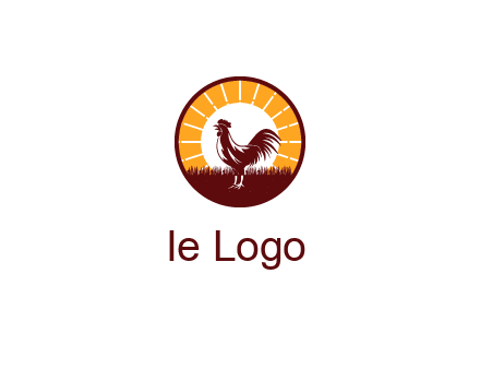 rooster standing in front of the sun logo