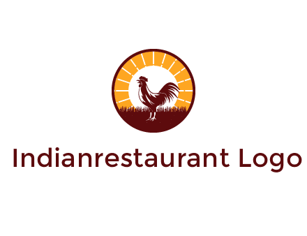 rooster standing in front of the sun logo