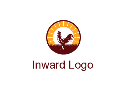 rooster standing in front of the sun logo