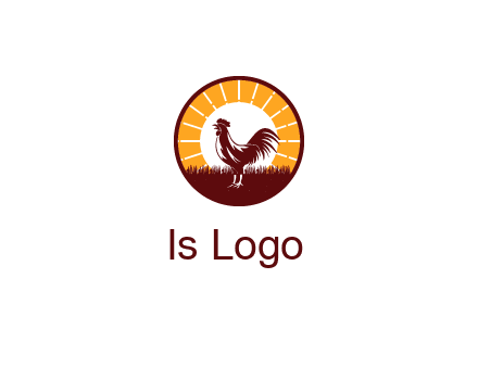 rooster standing in front of the sun logo