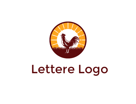 rooster standing in front of the sun logo