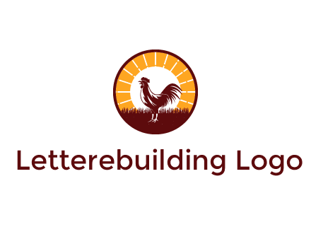 rooster standing in front of the sun logo