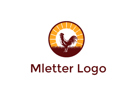 rooster standing in front of the sun logo