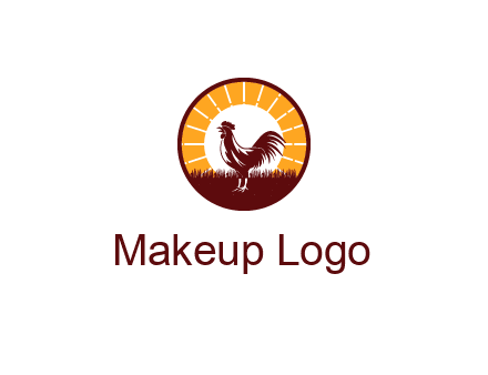 rooster standing in front of the sun logo