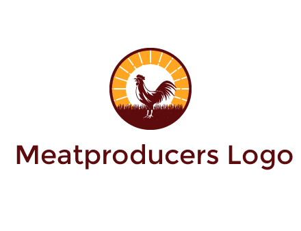 rooster standing in front of the sun logo