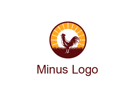 rooster standing in front of the sun logo