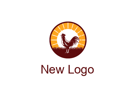 rooster standing in front of the sun logo