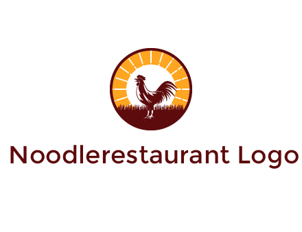 rooster standing in front of the sun logo