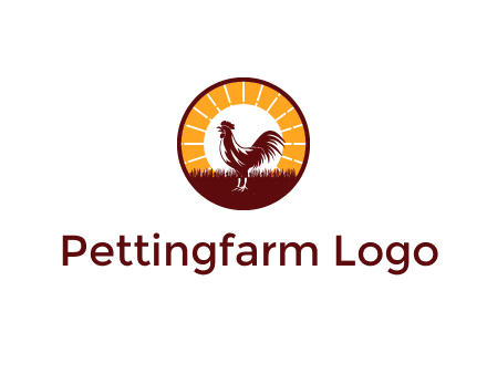rooster standing in front of the sun logo
