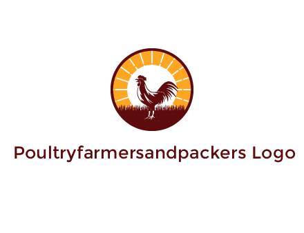 rooster standing in front of the sun logo