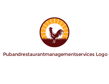rooster standing in front of the sun logo