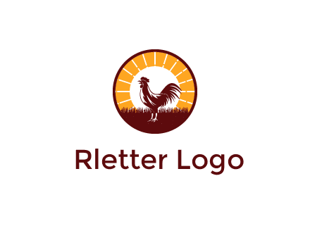 rooster standing in front of the sun logo