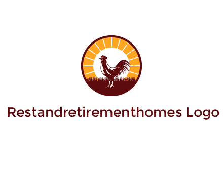 rooster standing in front of the sun logo