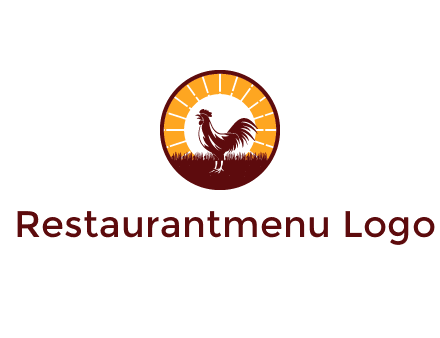 rooster standing in front of the sun logo