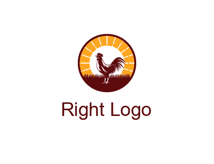 rooster standing in front of the sun logo