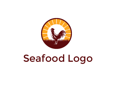 rooster standing in front of the sun logo