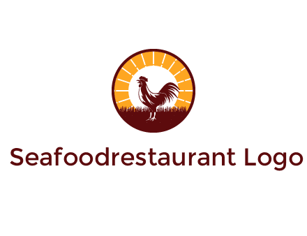 rooster standing in front of the sun logo