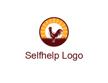 rooster standing in front of the sun logo