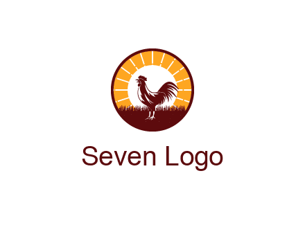 rooster standing in front of the sun logo
