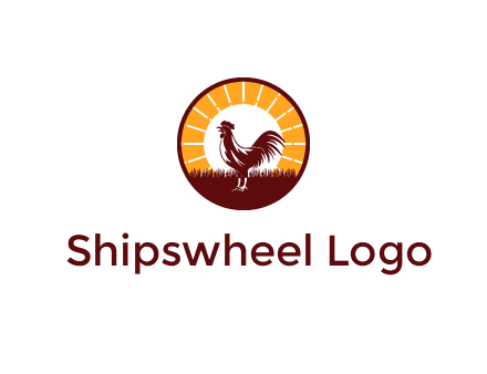 rooster standing in front of the sun logo