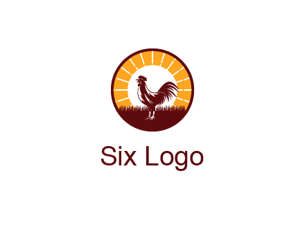 rooster standing in front of the sun logo