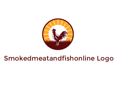 rooster standing in front of the sun logo
