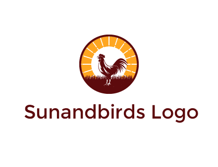 rooster standing in front of the sun logo