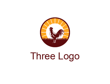 rooster standing in front of the sun logo