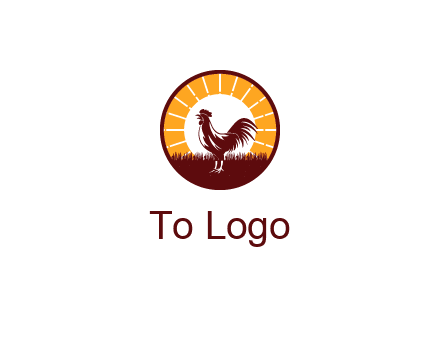 rooster standing in front of the sun logo