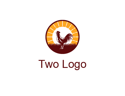 rooster standing in front of the sun logo