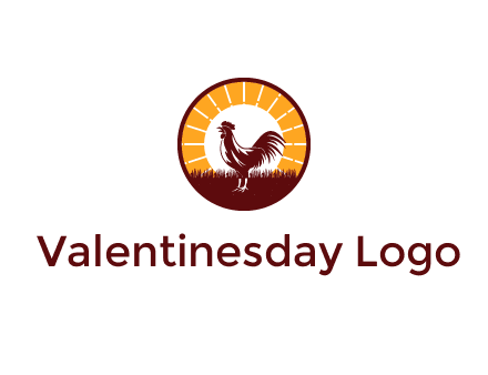 rooster standing in front of the sun logo