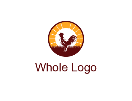 rooster standing in front of the sun logo
