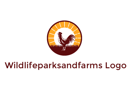 rooster standing in front of the sun logo