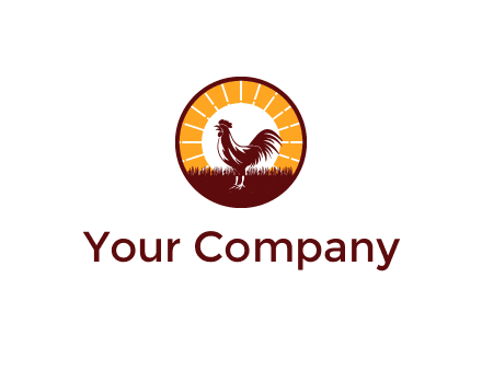 rooster standing in front of the sun logo