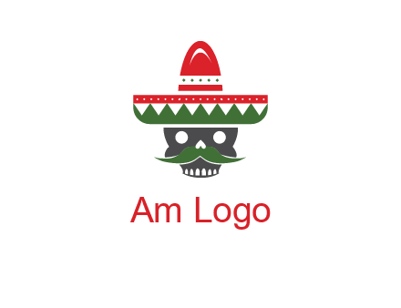 skull with mustache and Mexican hat icon